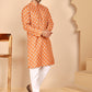 Floral Printed Kurta with Churidar for Men (JOKP P 650 Orange ) [FF] [Q-1-6]