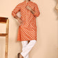 Floral Printed Kurta with Churidar for Men (JOKP P 650 Orange ) [FF] [Q-1-6]