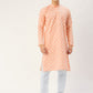 Jompers Men's Peach Cotton Floral printed kurta Only ( KO 650Peach )