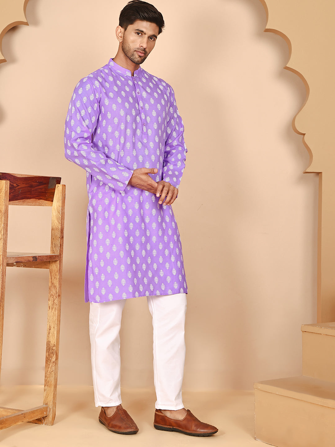 Floral Printed Kurta with Churidar for Men ( JOKP P 650 P 650 Violet ) [FF] [Q-1-6]