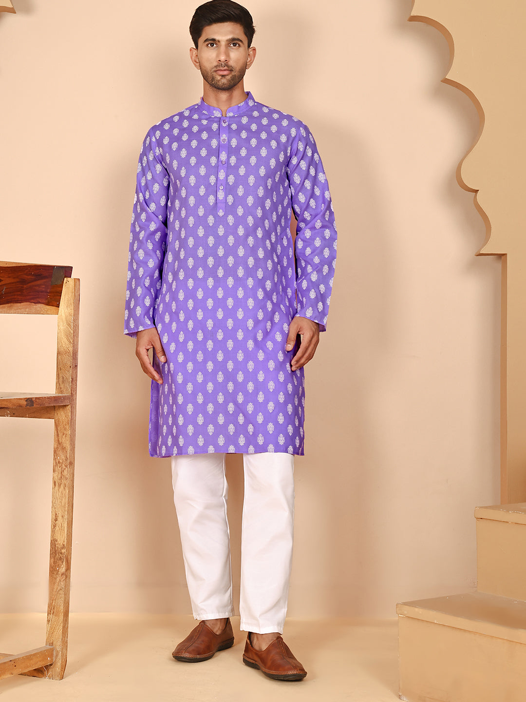 Floral Printed Kurta with Churidar for Men ( JOKP P 650 P 650 Violet ) [FF] [Q-1-6]