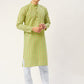 Jompers Men's Green Cotton Ikat printed kurta Pyjama Set ( JOKP 651Green )