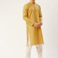 Jompers Men's Mustard Cotton Ikat printed kurta Only ( KO 651Mustard )