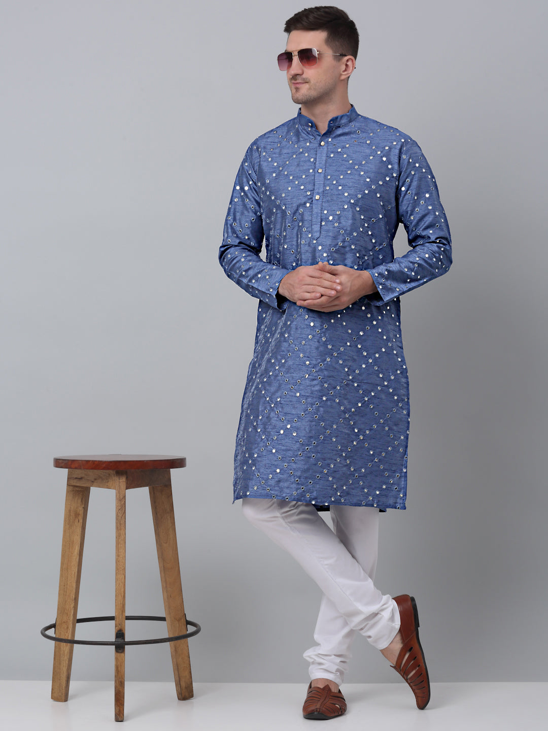 Grey Mirror Work Kurta Pyjama (JOKP 659 Grey )