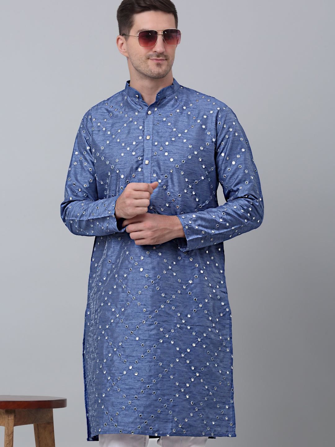 Grey Mirror Work Kurta Pyjama (JOKP 659 Grey )
