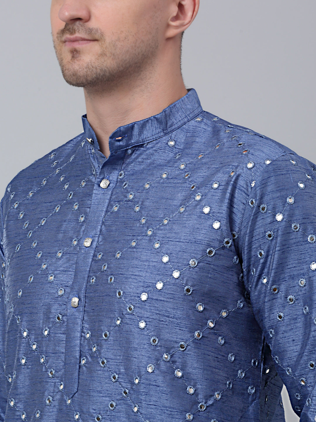 Grey Mirror Work Kurta Pyjama (JOKP 659 Grey )