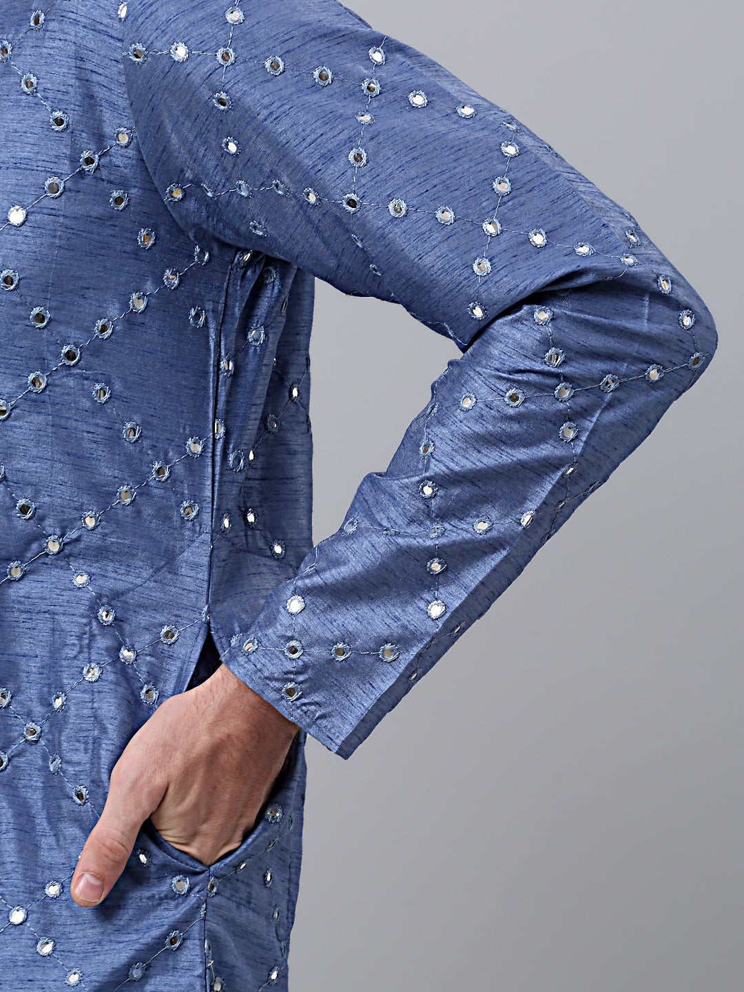 Grey Mirror Work Kurta Pyjama (JOKP 659 Grey )