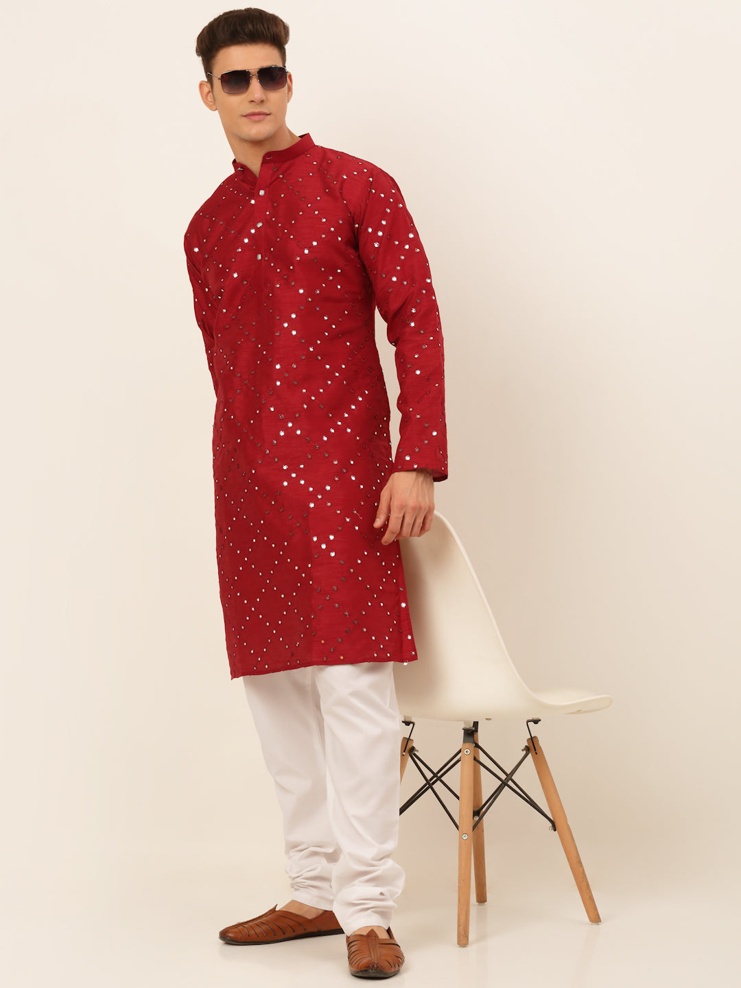Maroon Mirror Work Kurta Pyjama (JOKP 659 Maroon )