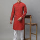 Men Maroon Embroidered Kurta with Pyjamas