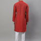 Men Maroon Embroidered Kurta with Pyjamas