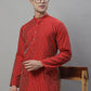 Men Maroon Embroidered Kurta with Pyjamas