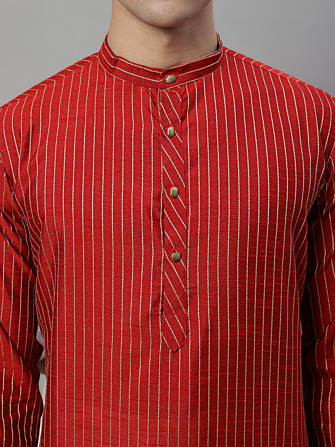 Men Maroon Embroidered Kurta with Pyjamas