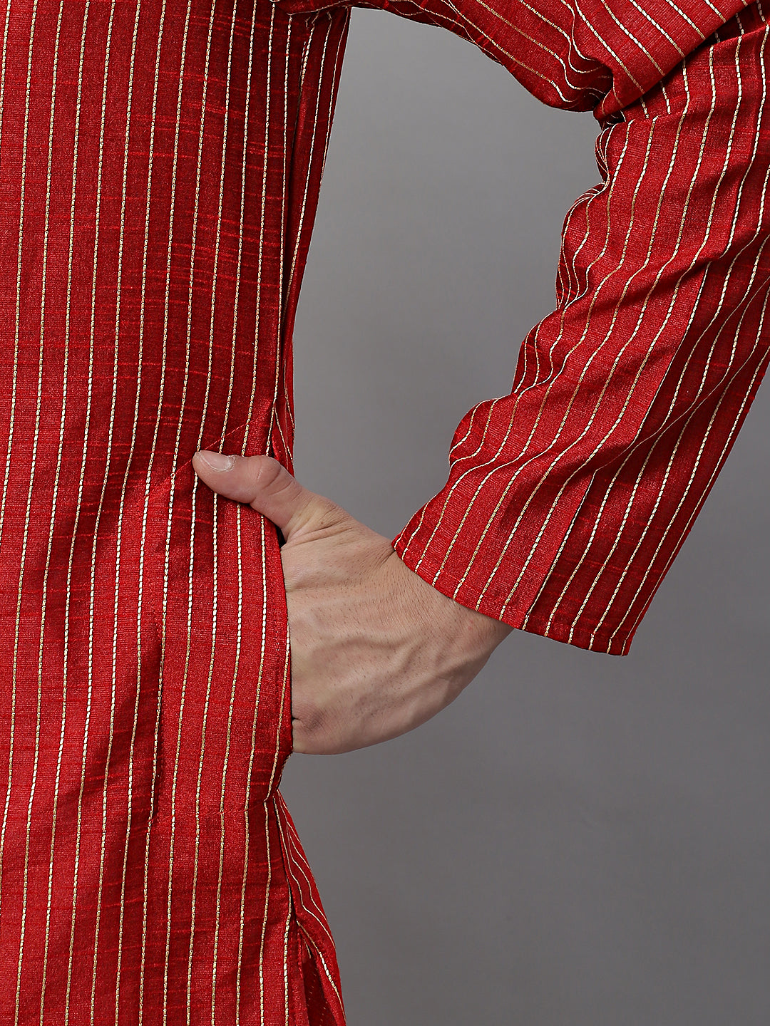 Men Maroon Embroidered Kurta with Pyjamas