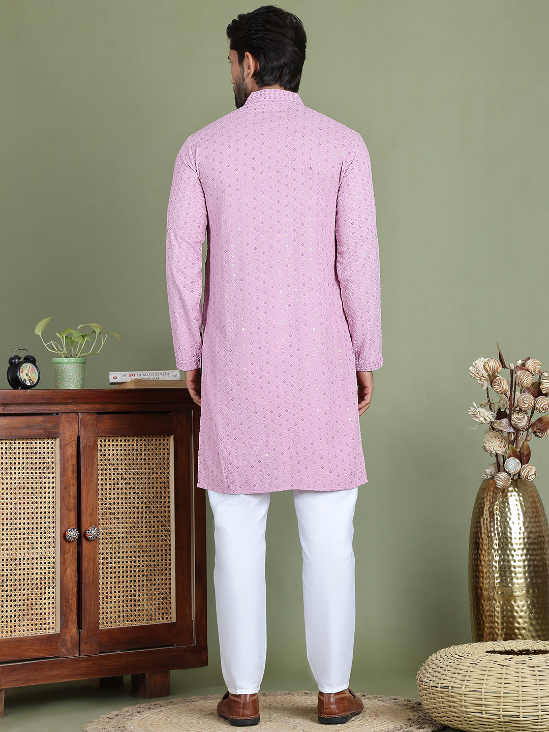 Embroidered & Sequins Cotton Kurta ( ANMKO 678Light-Purple )