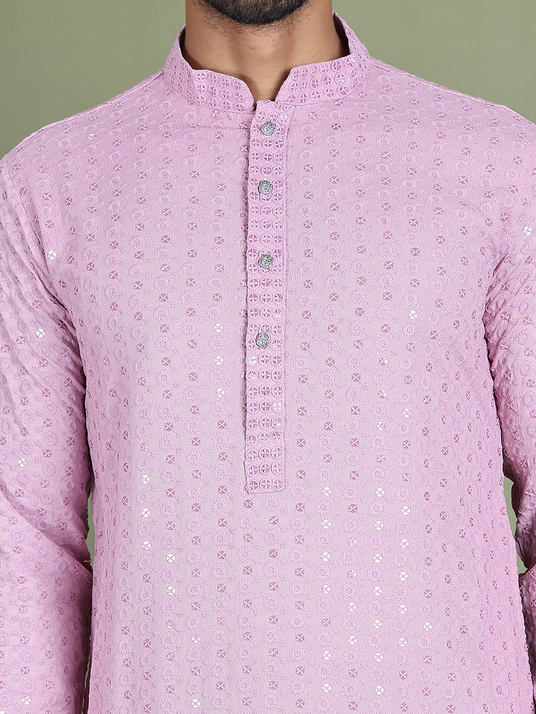 Embroidered & Sequins Cotton Kurta ( ANMKO 678Light-Purple )