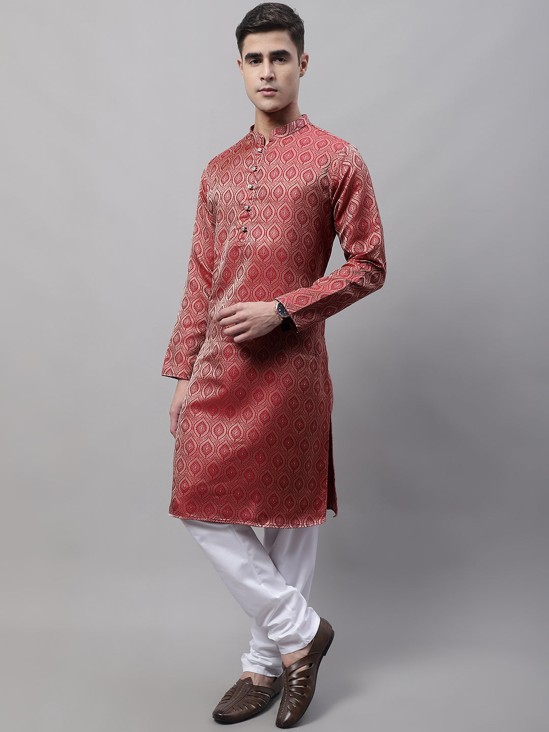 Men Ethnic  Maroon Woven Design Kurta with Pyjamas