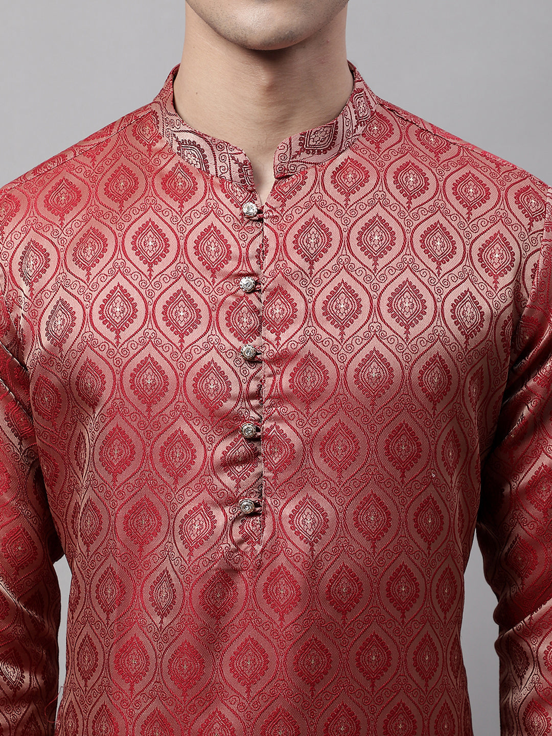 Men Ethnic  Maroon Woven Design Kurta with Pyjamas