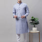 Men Blue and White Striped Kurta with Pyjama