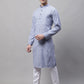 Men Blue and White Striped Kurta with Pyjama