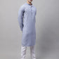 Men Blue and White Striped Kurta with Pyjama