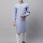 Men Blue and White Striped Kurta with Pyjama