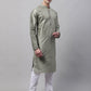 Men's Green Printed Silk Blend Kurta Payjama