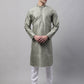 Men's Green Printed Silk Blend Kurta Payjama