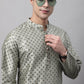 Men's Green Printed Silk Blend Kurta Payjama