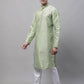 Men's Pista Green Printed Silk Blend Kurta Payjama