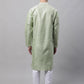 Men's Pista Green Printed Silk Blend Kurta Payjama