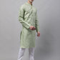 Men's Pista Green Printed Silk Blend Kurta Payjama