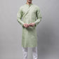 Men's Pista Green Printed Silk Blend Kurta Payjama