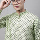 Men's Pista Green Printed Silk Blend Kurta Payjama