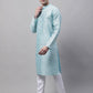 Men's Sky Blue Printed Silk Blend Kurta Payjama