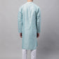 Men's Sky Blue Printed Silk Blend Kurta Payjama