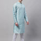 Men's Sky Blue Printed Silk Blend Kurta Payjama