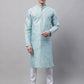 Men's Sky Blue Printed Silk Blend Kurta Payjama