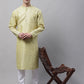 Men's Yellow Printed Silk Blend Kurta Payjama