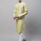 Men's Yellow Printed Silk Blend Kurta Payjama ( JOKP P 686 Yellow )