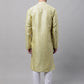 Men's Yellow Printed Silk Blend Kurta Payjama ( JOKP P 686 Yellow )