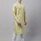 Men's Yellow Printed Silk Blend Kurta Payjama