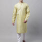 Men's Yellow Printed Silk Blend Kurta Payjama ( JOKP P 686 Yellow )