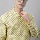 Men's Yellow Printed Silk Blend Kurta Payjama ( JOKP P 686 Yellow )