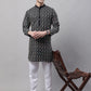 Men's Black and Multi Coloured Embroidered Straight Kurta Pyjama Set