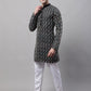 Men's Black and Multi Coloured Embroidered Straight Kurta Pyjama Set