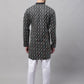 Men's Black and Multi Coloured Embroidered Straight Kurta Pyjama Set