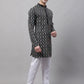 Men's Black and Multi Coloured Embroidered Straight Kurta Pyjama Set