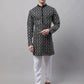 Men's Black and Multi Coloured Embroidered Straight Kurta Pyjama Set