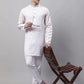 Men's White and Multi Coloured Embroidered Straight Kurta Pyjama Set