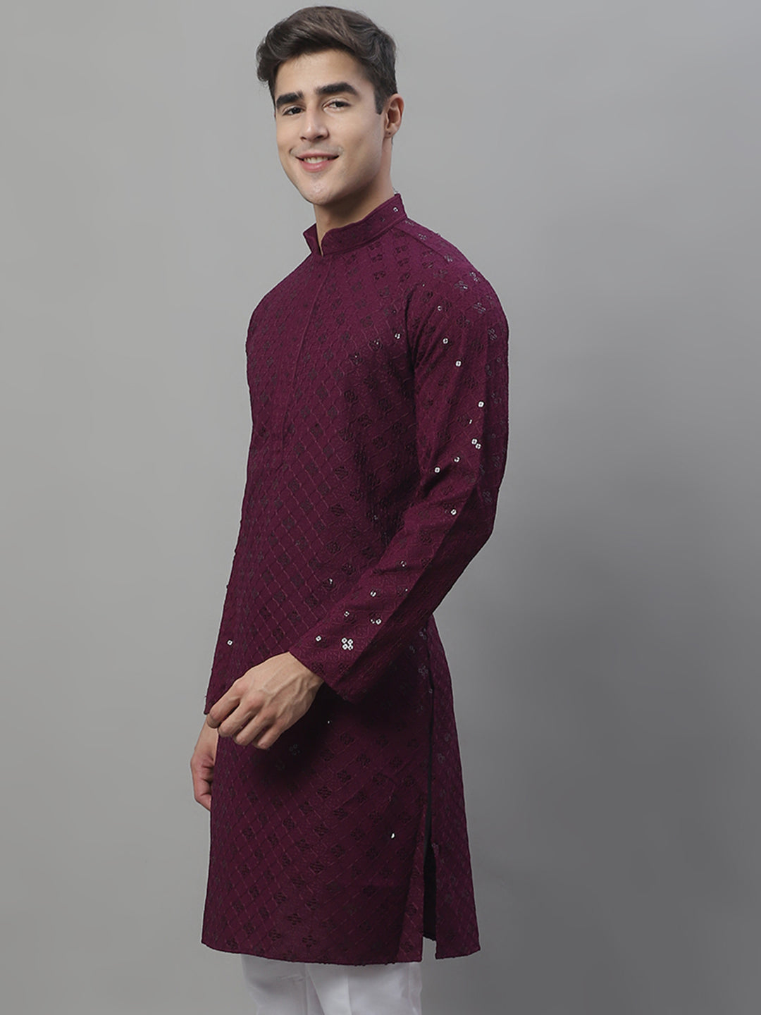 Men's Purple Chikankari Embroidered and Sequence Kurtas